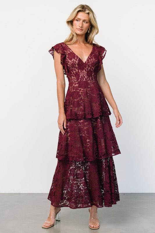 Margot Lace Tiered Maxi Dress | Wine