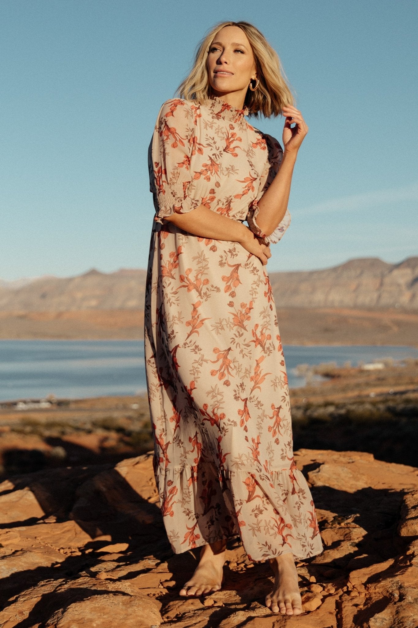 Marie Mock Neck Maxi Dress | Blush Floral