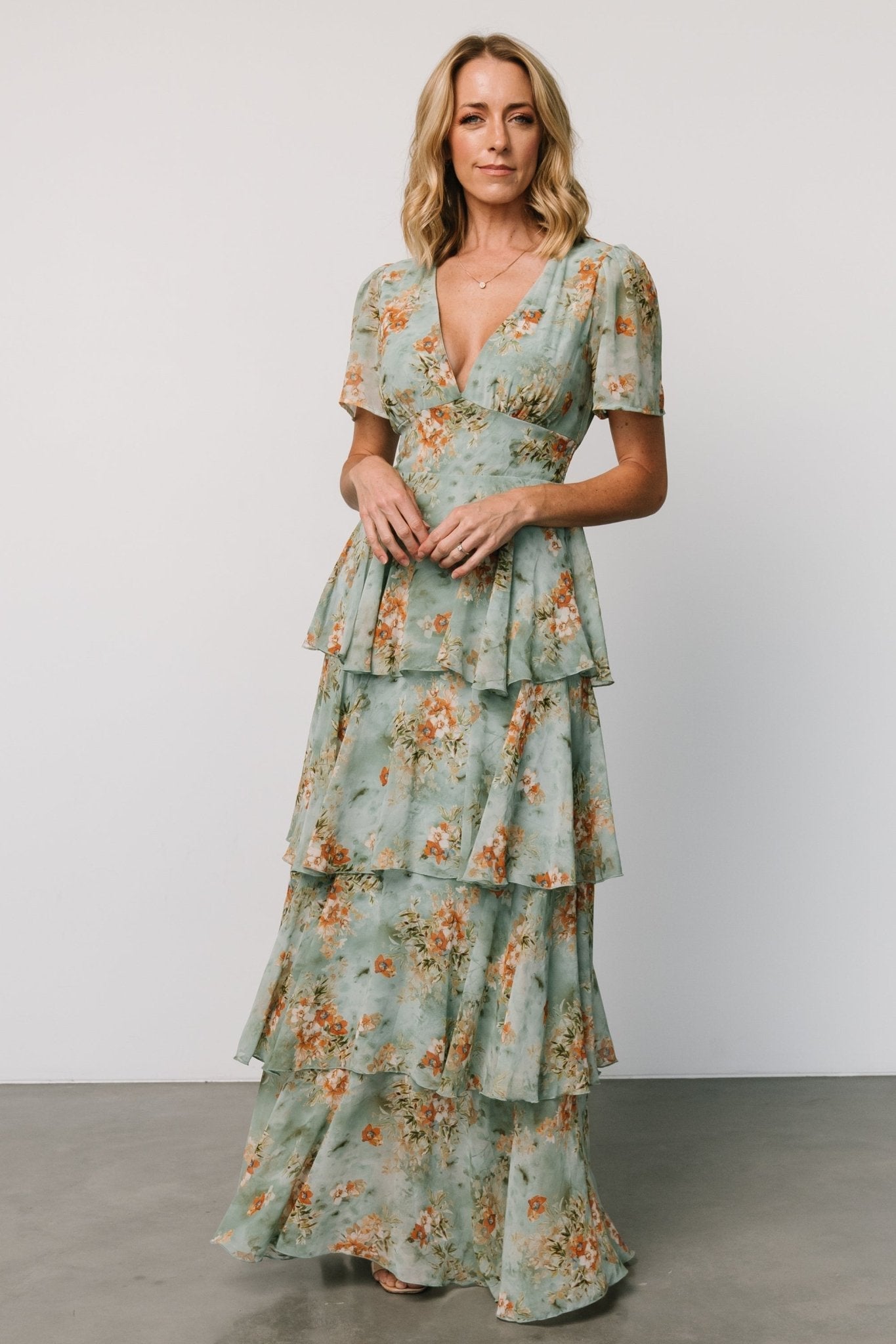 Montaigne Ruffle Maxi Dress | Blue Sage Floral