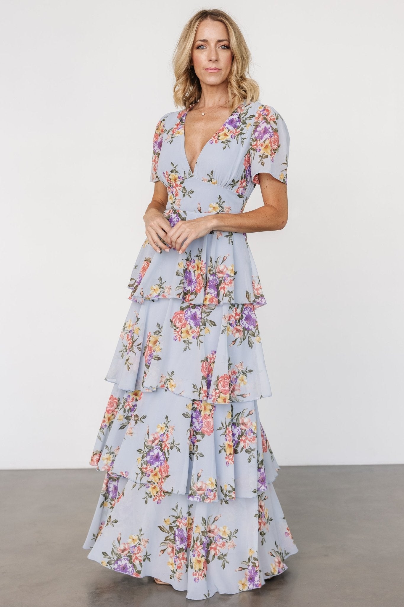 Montaigne Ruffle Maxi Dress | Light Blue Floral