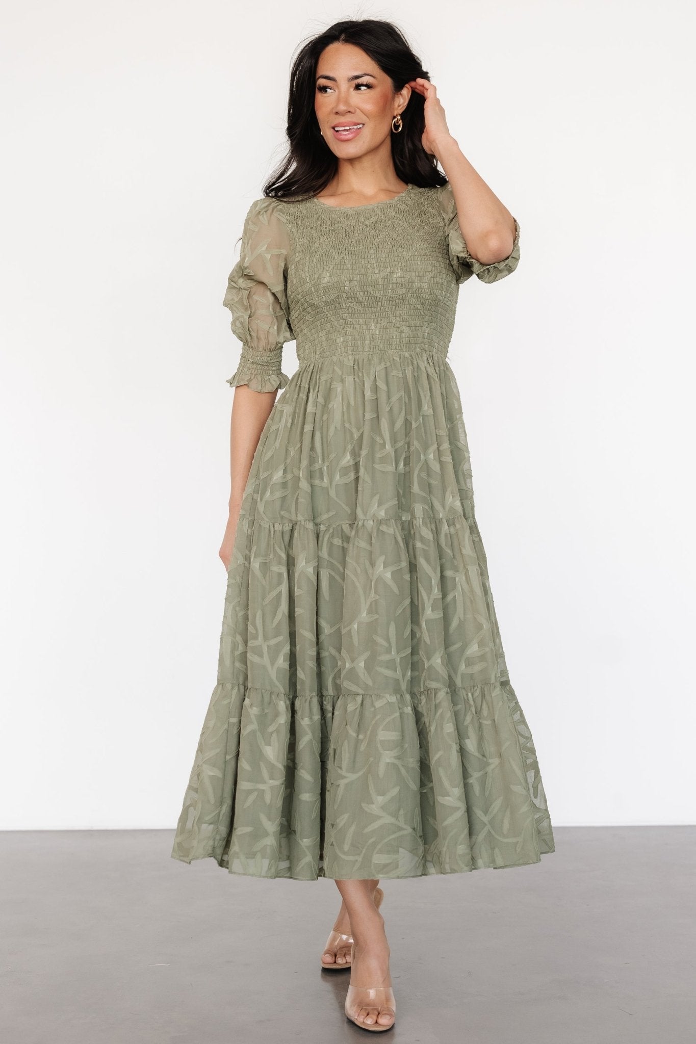 Nellie Smocked Midi Dress | Sage Green