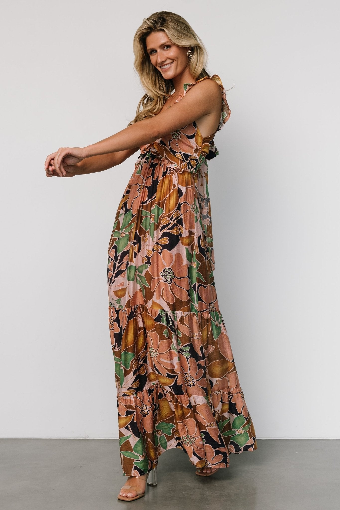 Nylah Back Tie Maxi Dress | Mocha Multi