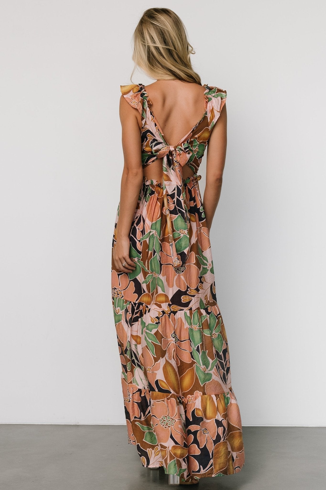 Nylah Back Tie Maxi Dress | Mocha Multi