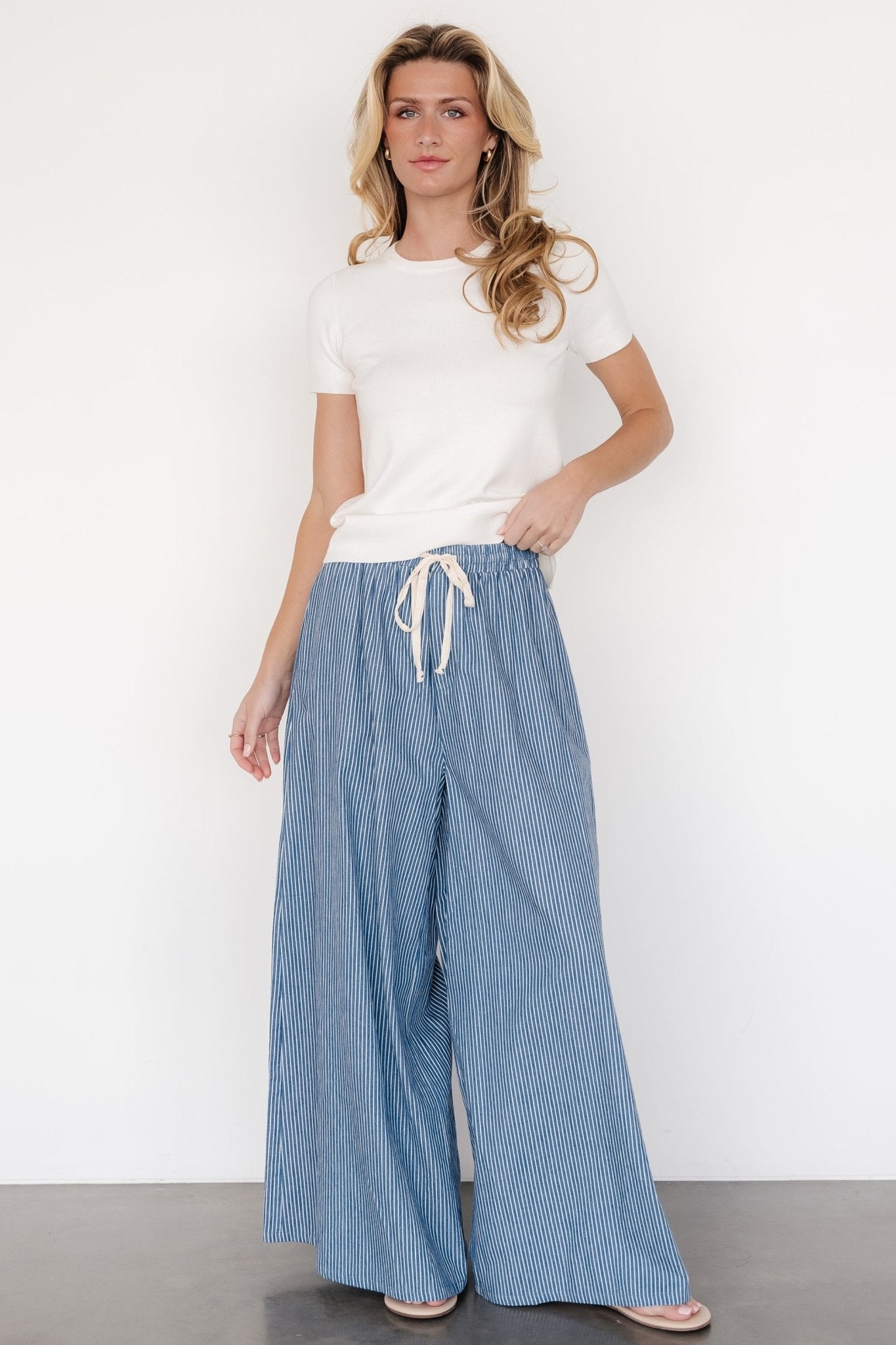 Odelia Striped Pants | Blue + Off White Stripe