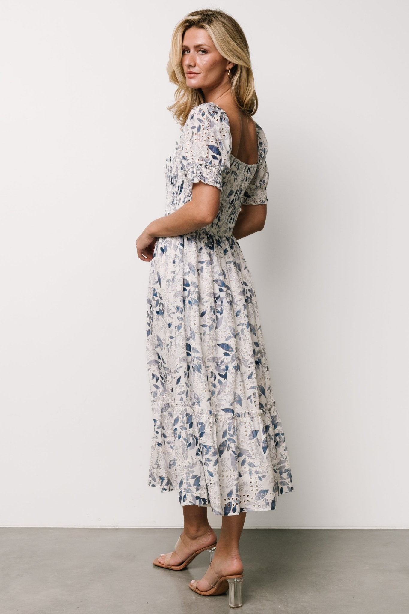Piper Eyelet Midi Dress | Off White + Blue Floral