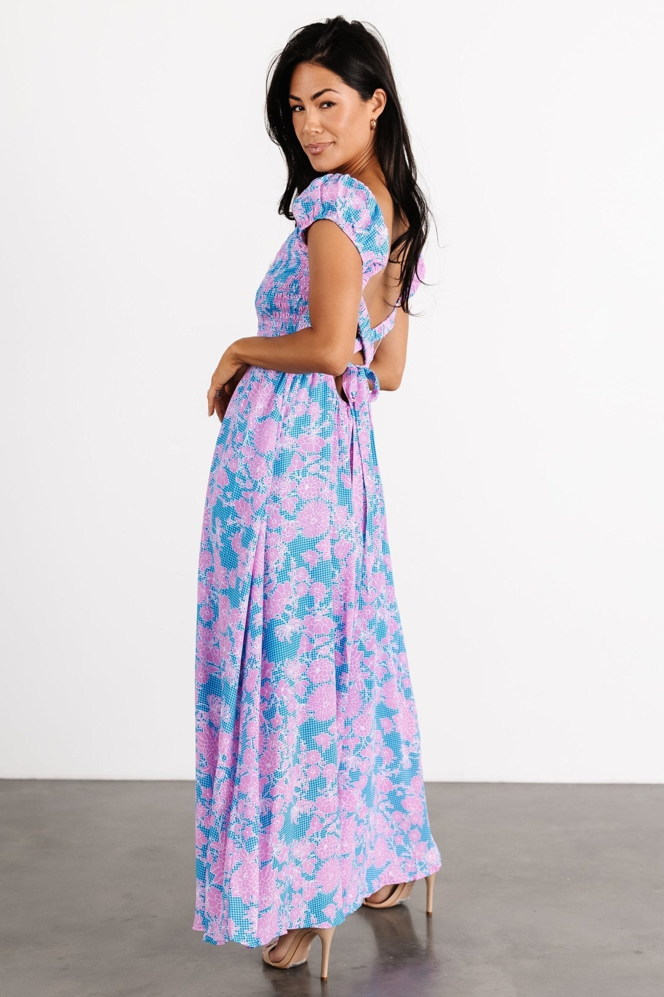 Tabitha Open Back Maxi Dress | Blue + Pink