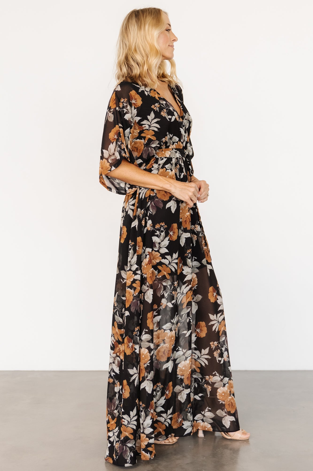 Kia Kimono Maxi Dress | Black + Copper Floral