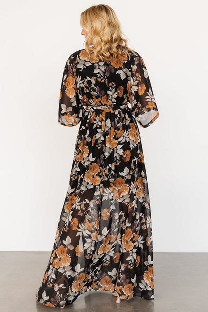 Kia Kimono Maxi Dress | Black + Copper Floral