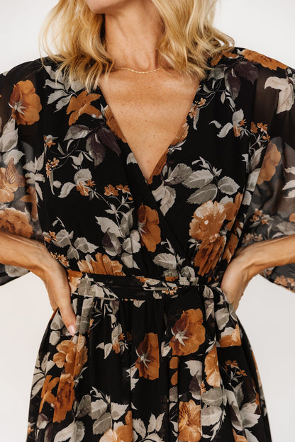 Kia Kimono Maxi Dress | Black + Copper Floral