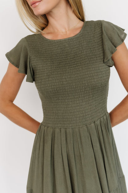 Loretta Smocked Midi Dress | Dark Sage