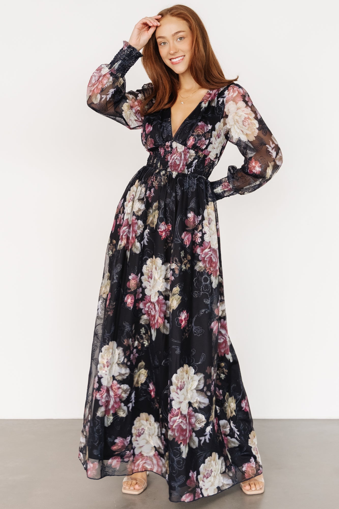 Jolie Embroidered Tulle Dress | Midnight + Mauve Floral