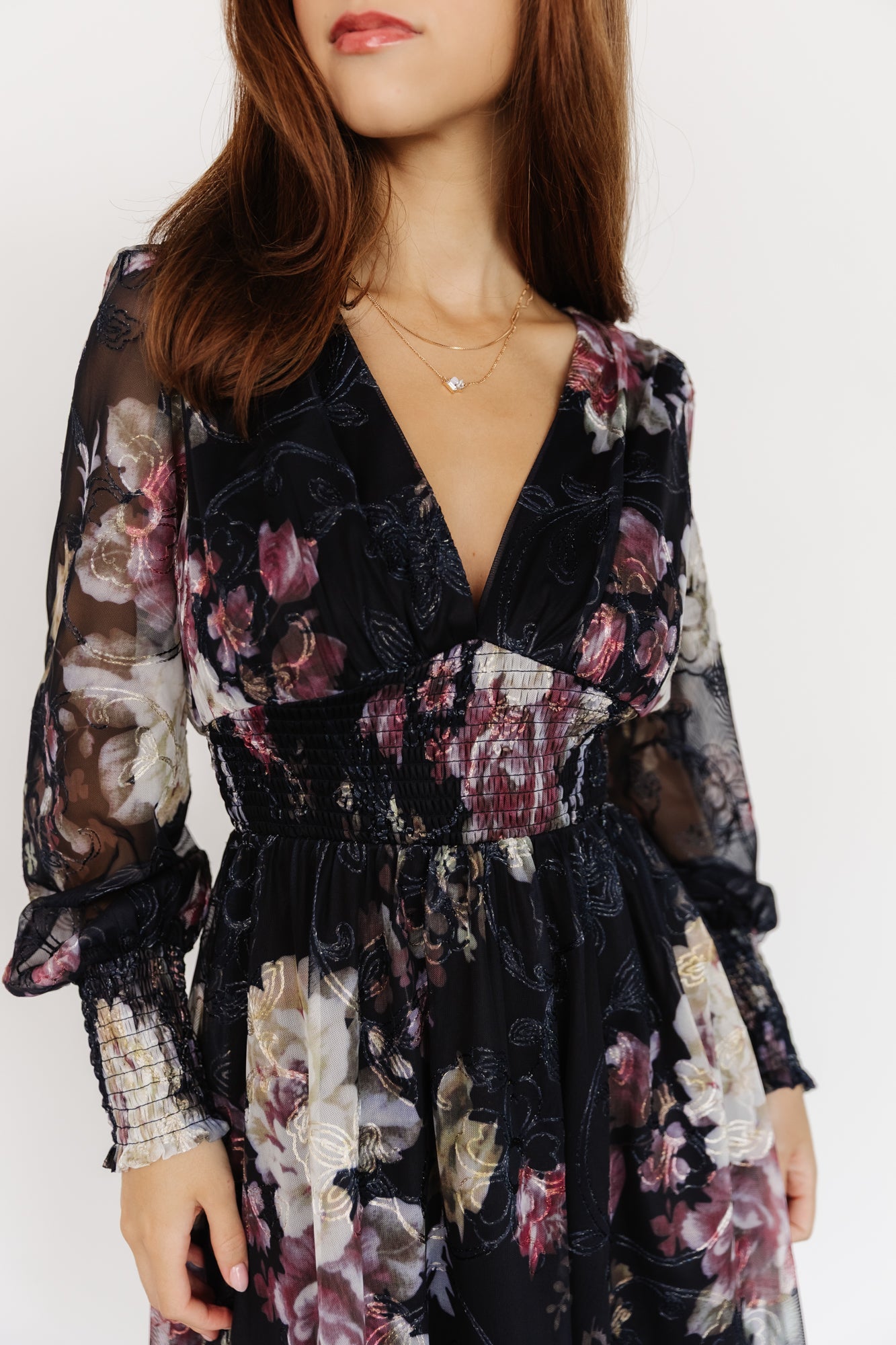 Jolie Embroidered Tulle Dress | Midnight + Mauve Floral