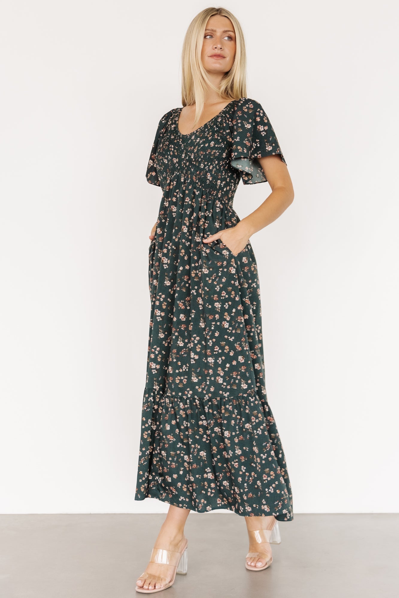 Jerah Smocked Dress | Deep Jade Floral