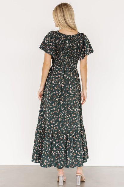 Jerah Smocked Dress | Deep Jade Floral