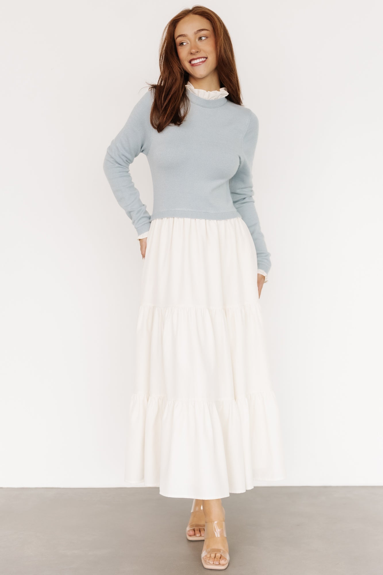 Sophie Sweater Dress | Light Blue + Ivory