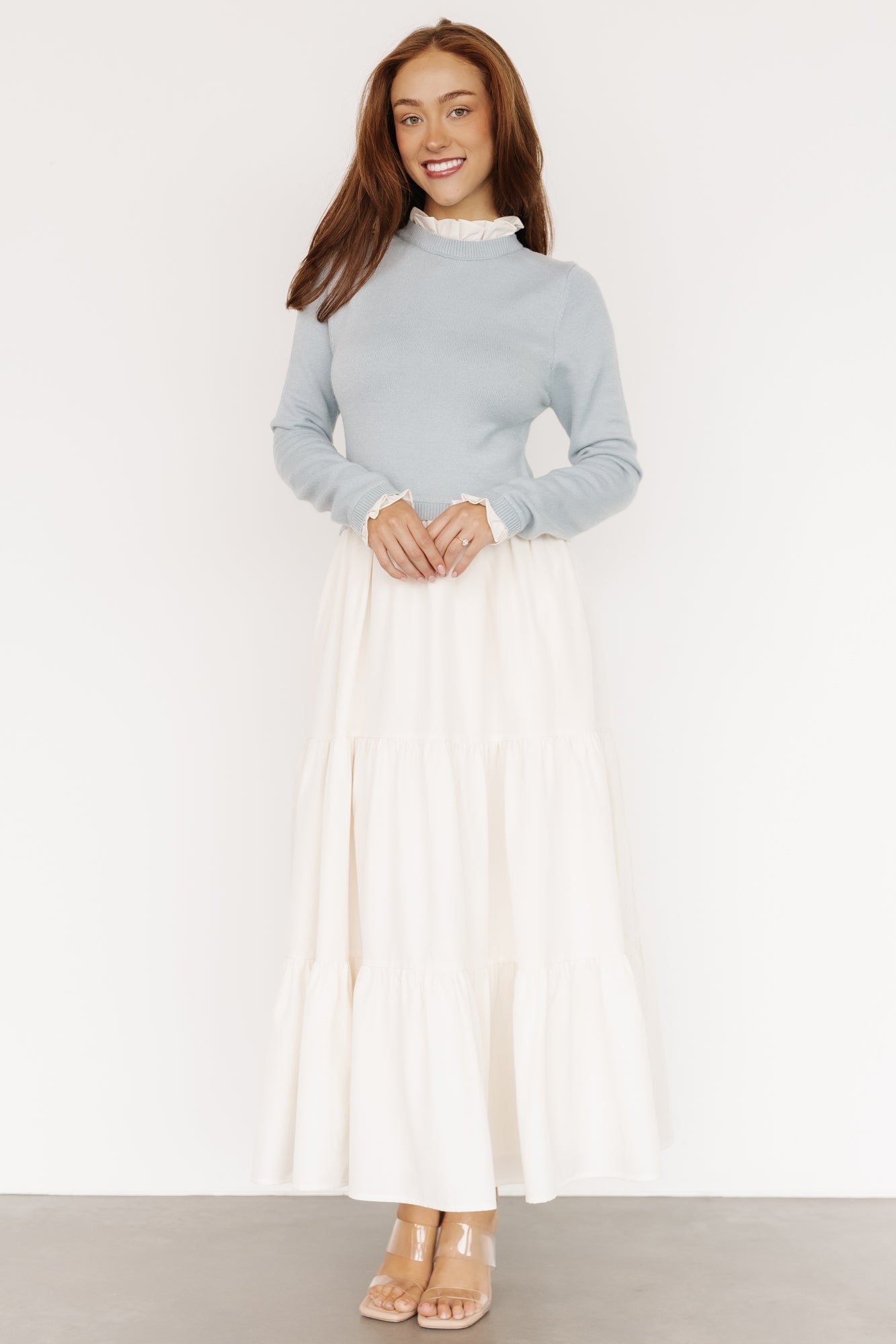 Sophie Sweater Dress | Light Blue + Ivory
