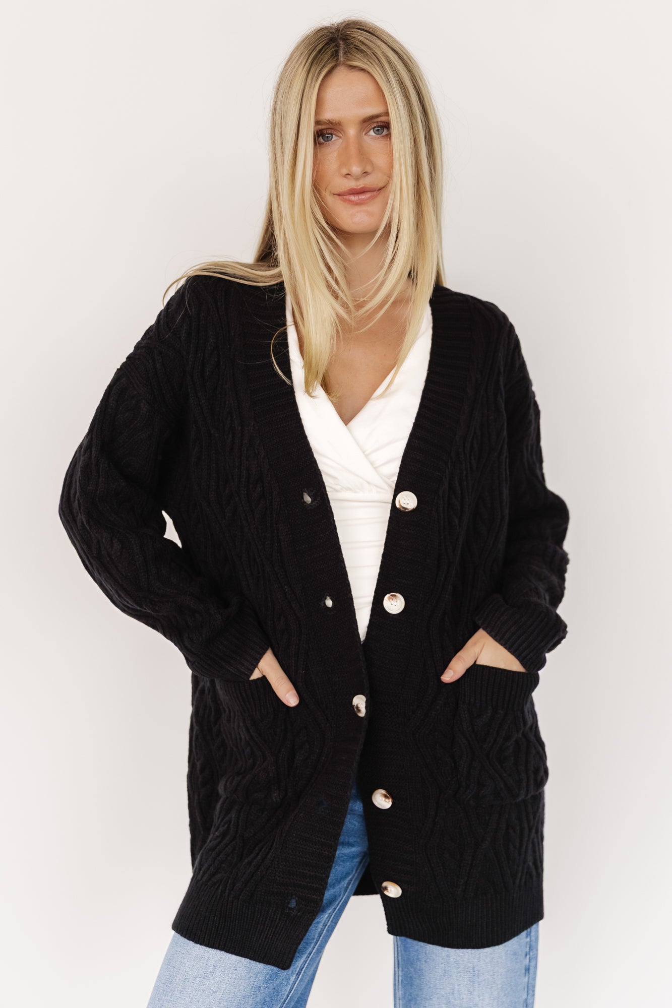 Alberta Cable Knit Cardigan | Black