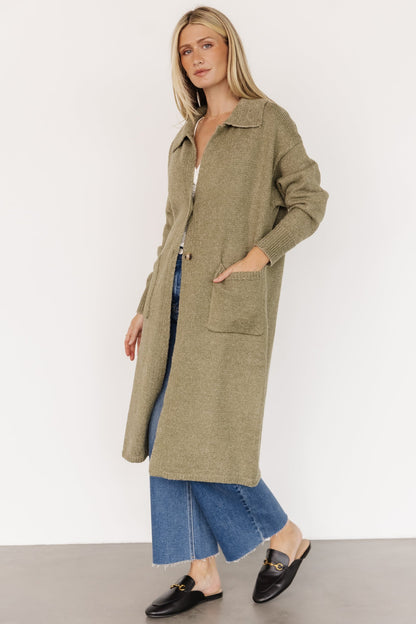Ontario Long Button Cardigan | Olive