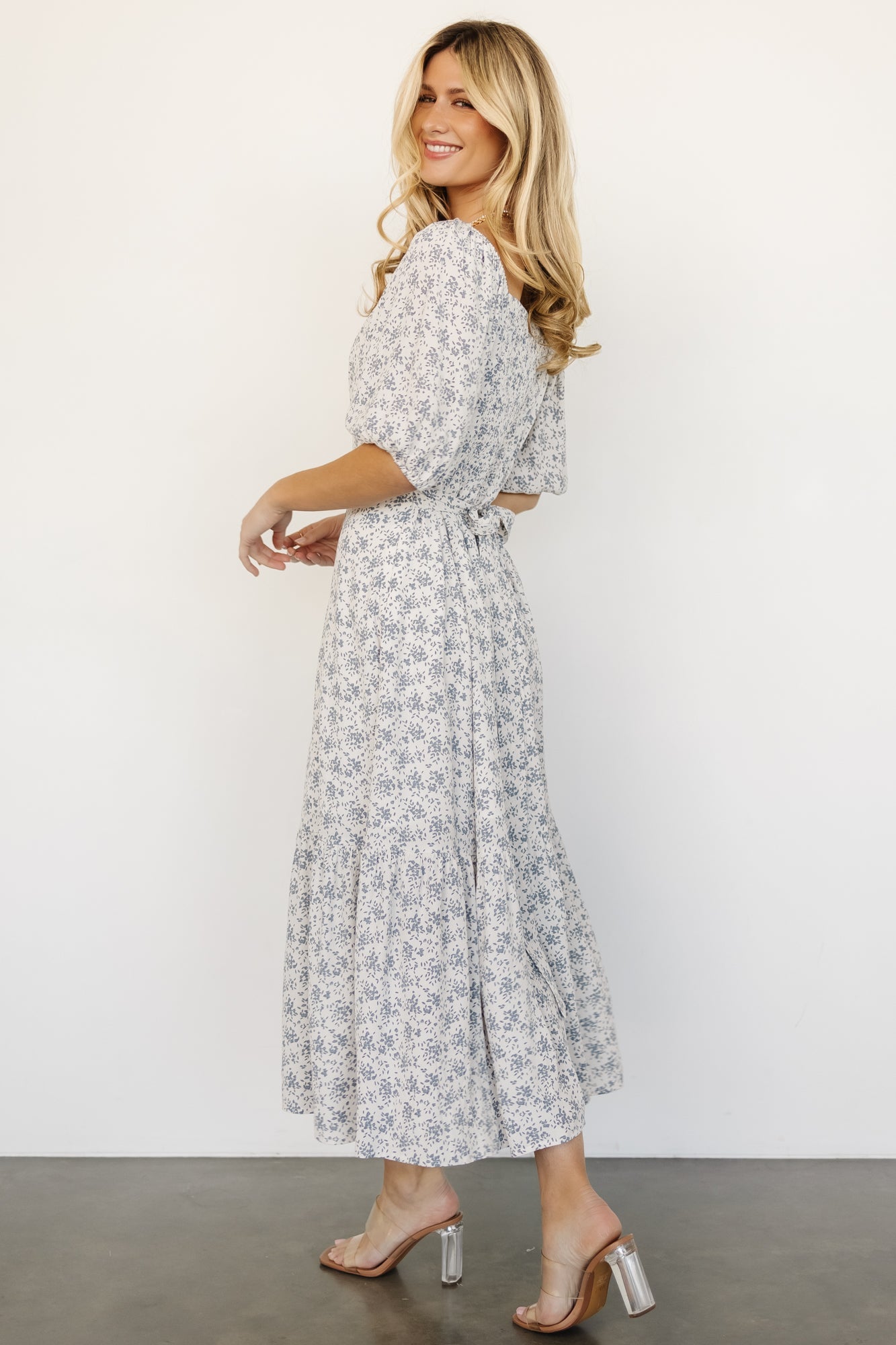Elisabeth Button Dress | Off White + Blue Floral