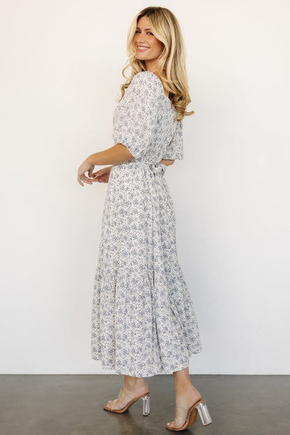 Elisabeth Button Dress | Off White + Blue Floral