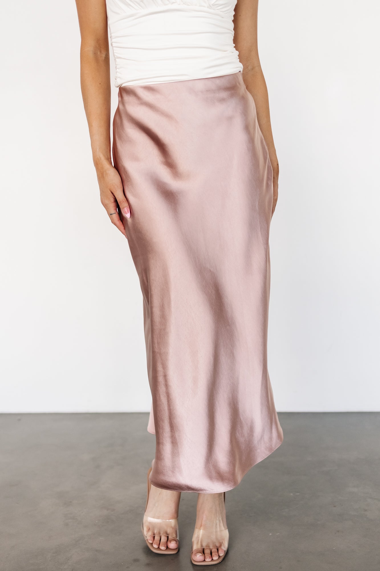 Celeste Satin Midi Skirt | Blush