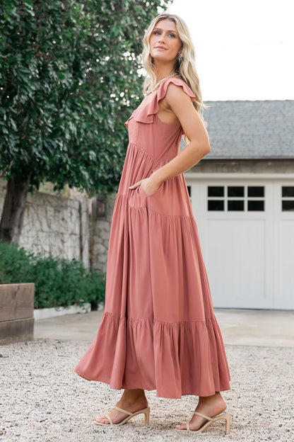 Ellie Ruffle Top Dress | Terracotta