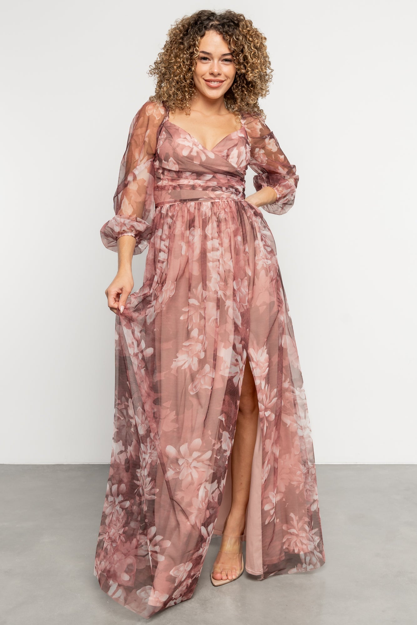 Nara Tulle Maxi Dress | Deep Mauve Floral