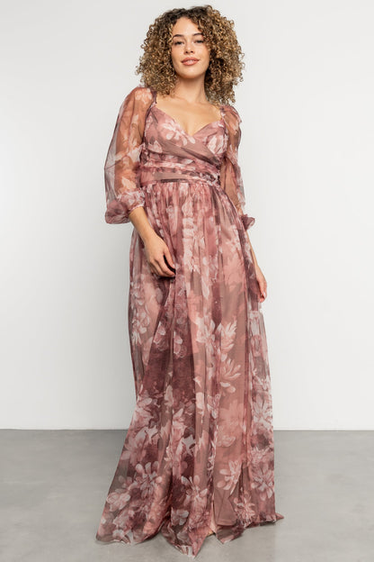 Nara Tulle Maxi Dress | Deep Mauve Floral