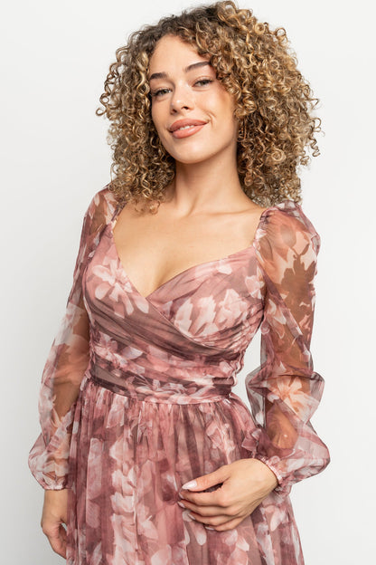 Nara Tulle Maxi Dress | Deep Mauve Floral