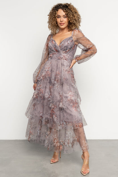 Tessa Tiered Maxi Dress | Lilac Gray Floral