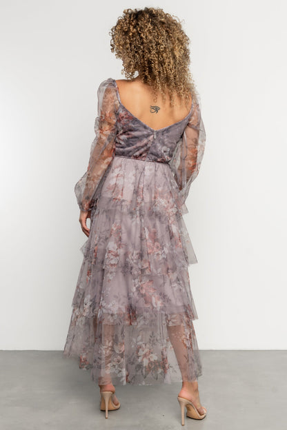 Tessa Tiered Maxi Dress | Lilac Gray Floral