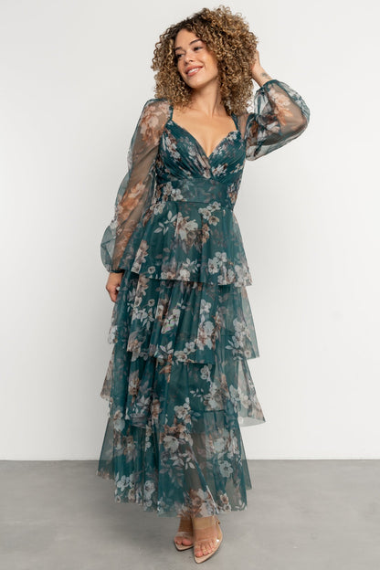 Tessa Tiered Maxi Dress | Green Floral