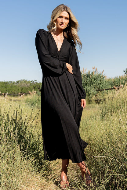 Lynda Pleated Midi Dress | Black