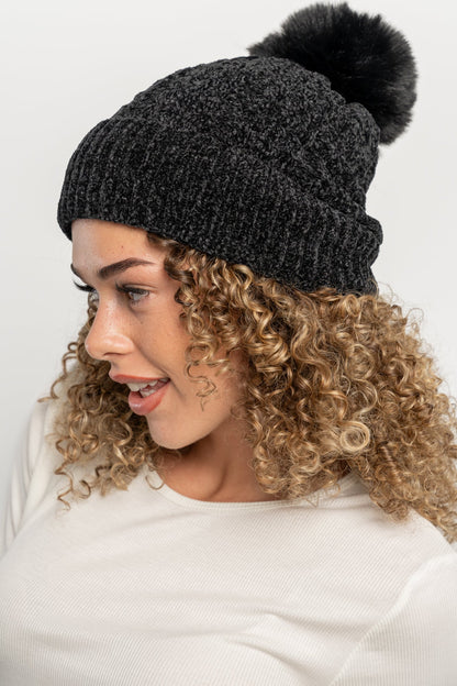 Malery Velvet Cable Knit Beanie | Black