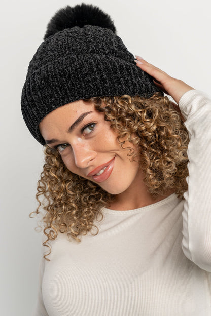 Malery Velvet Cable Knit Beanie | Black