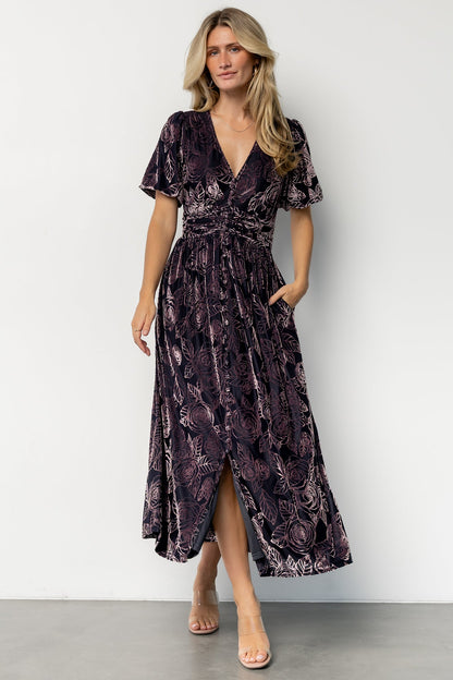 Dahlia Velvet Dress | Indigo + Purple Floral