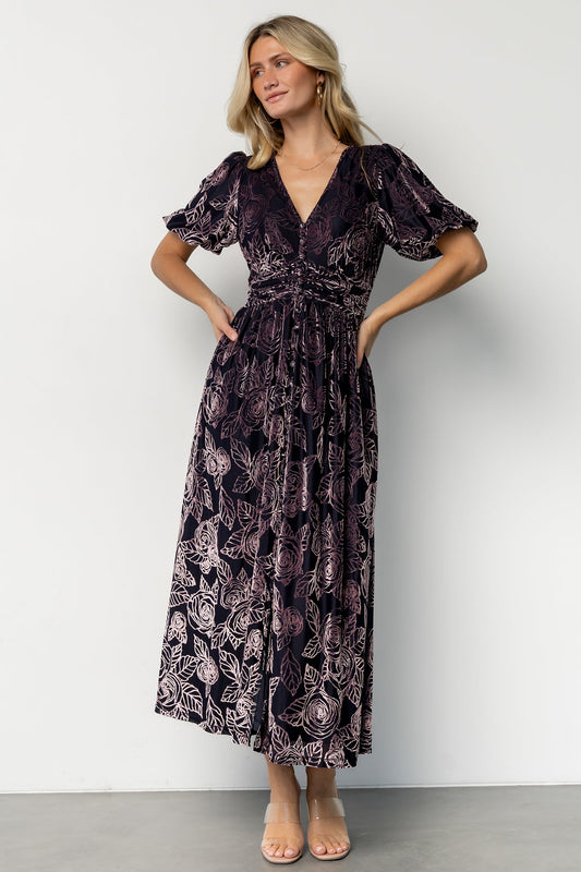 Dahlia Velvet Dress | Indigo + Purple Floral