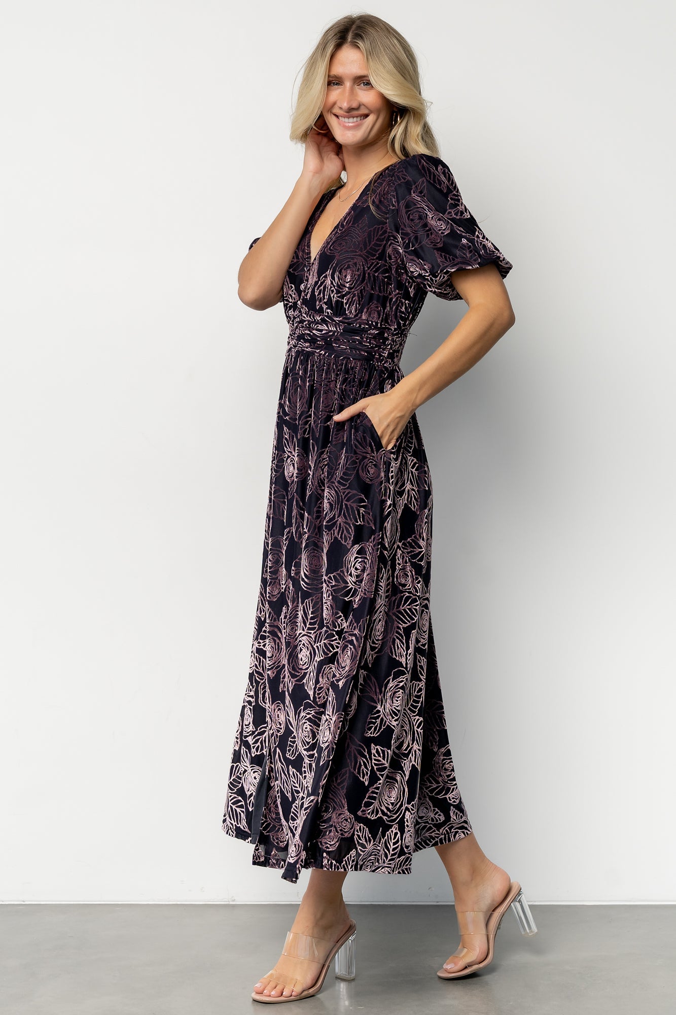 Dahlia Velvet Dress | Indigo + Purple Floral