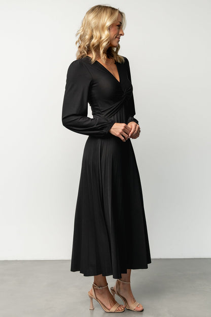 Lynda Pleated Midi Dress | Black