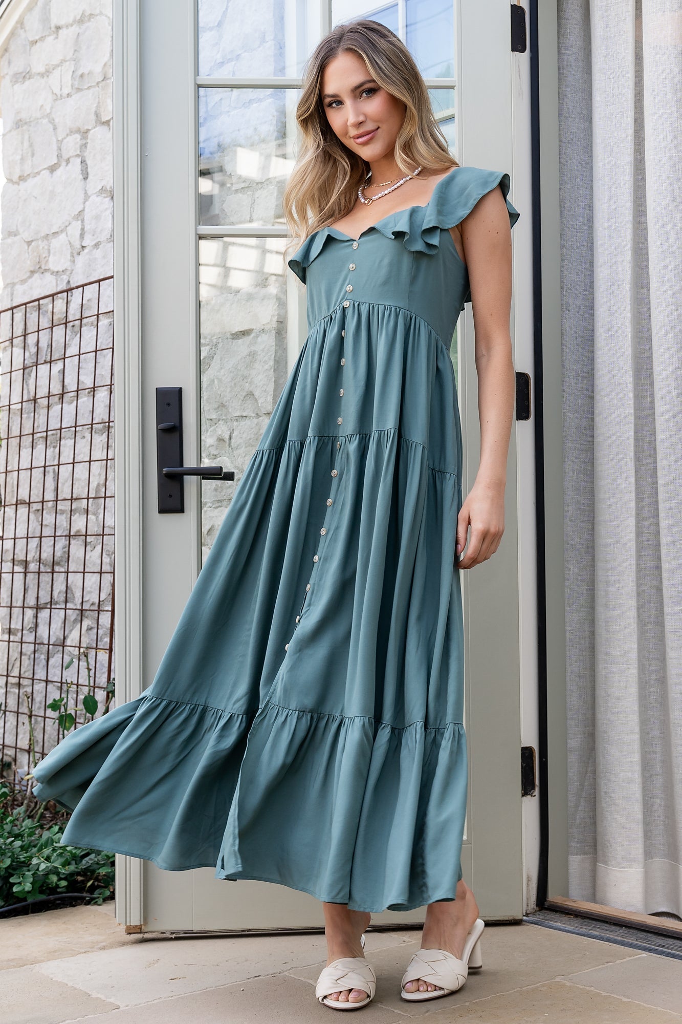 Ellie Ruffle Top Dress | Deep Teal