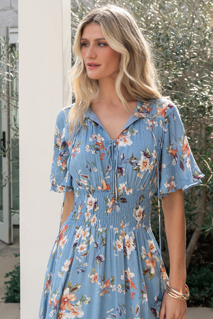 Spell Boho Midi Dress | Blue + Peach Floral
