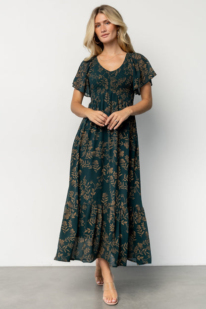 Monica Smocked Dress | Deep Topaz + Gold