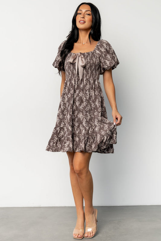 Anastasia Bow Short Dress | Dusty Clove Print
