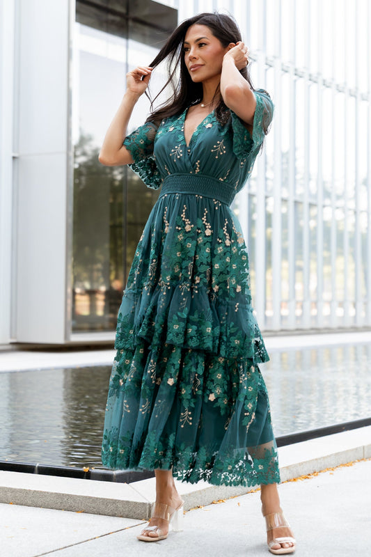 Lotte Embroidered Midi Dress | Emerald