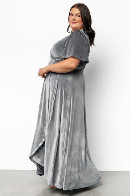Katelyn Velvet Maxi Wrap Dress | Dusty Blue
