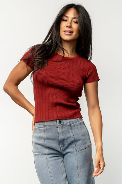 Penny Pointelle Top | Brick