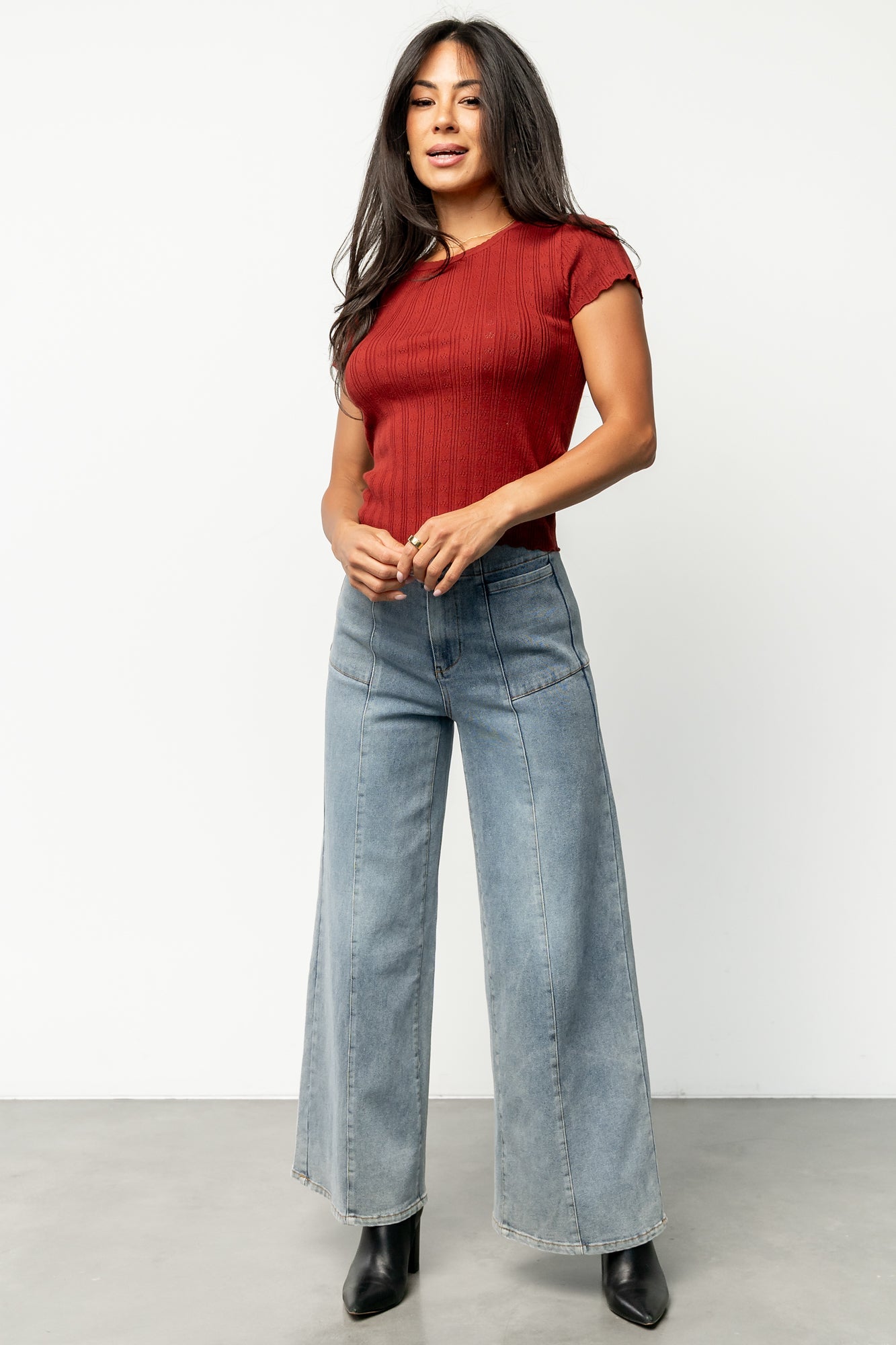 Penny Pointelle Top | Brick