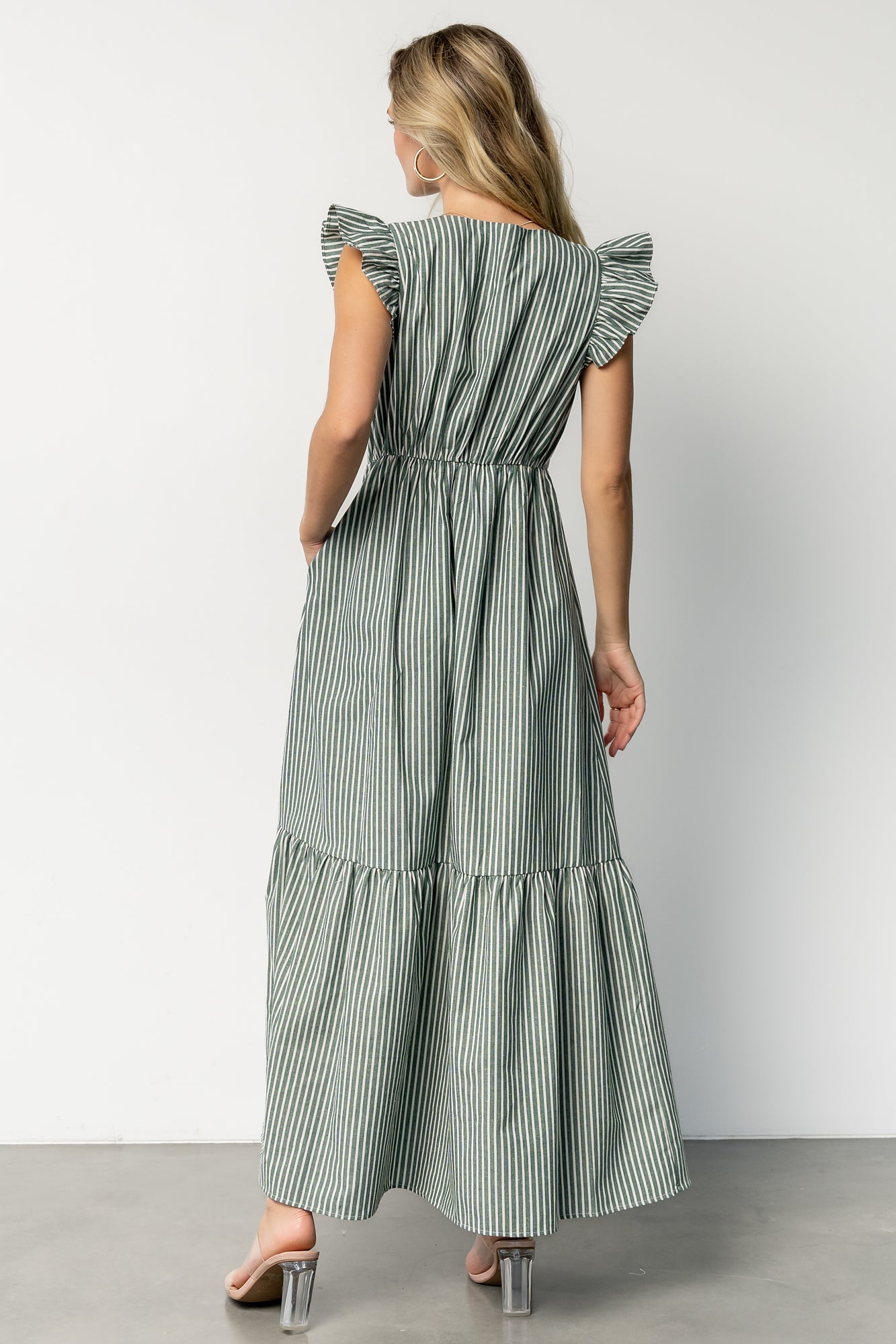 Hettie Button Maxi Dress | Green Stripe