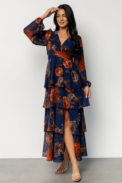 Mariella Tiered Maxi Dress | Navy + Rust