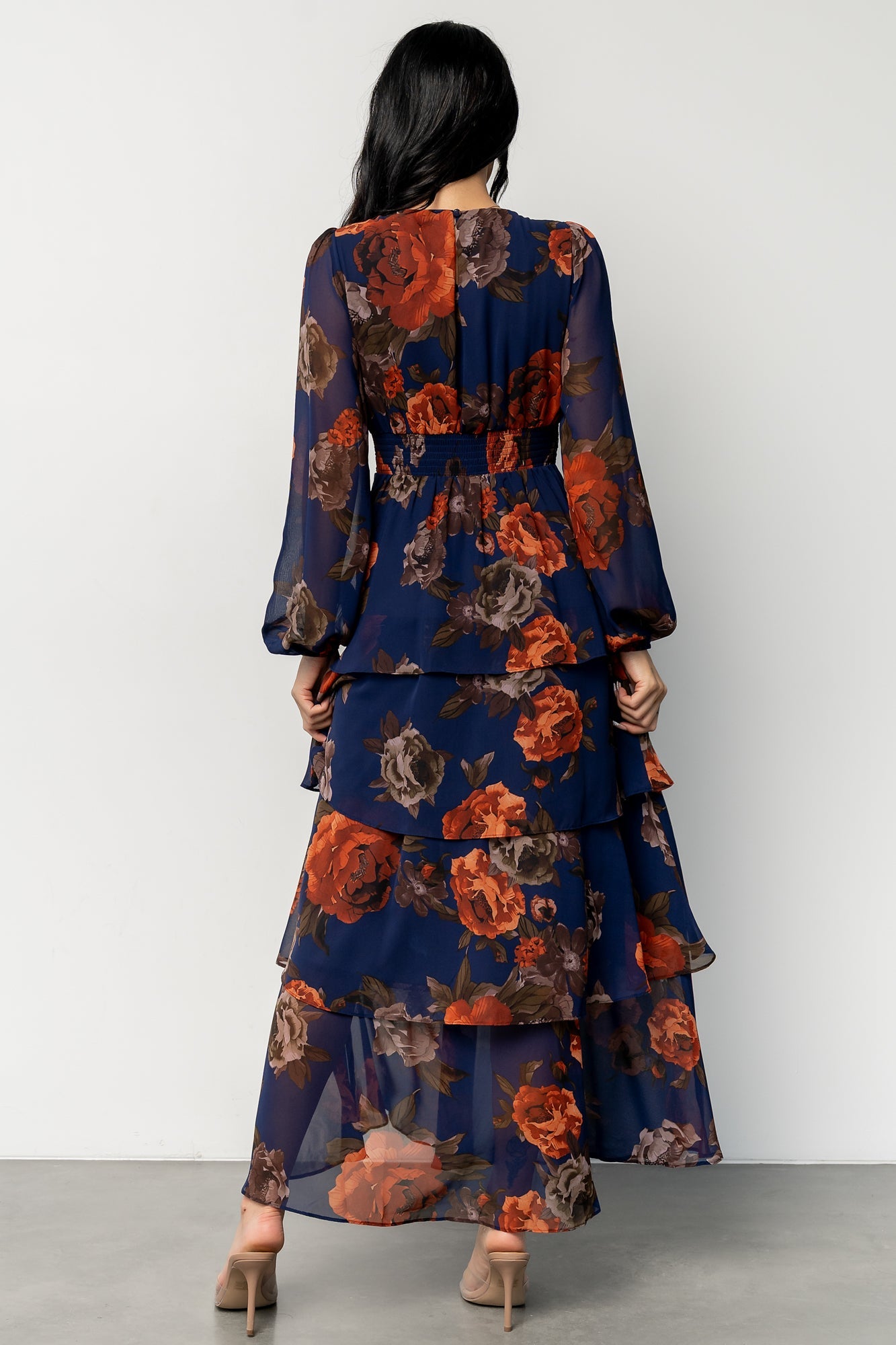 Mariella Tiered Maxi Dress | Navy + Rust
